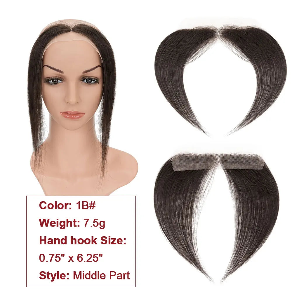 SEGO Natural Human Hair Full Lace Hand-Tied Front Hairline Topper For Women Hair Patches Add Hair Volume 10" Straight Hairpieces