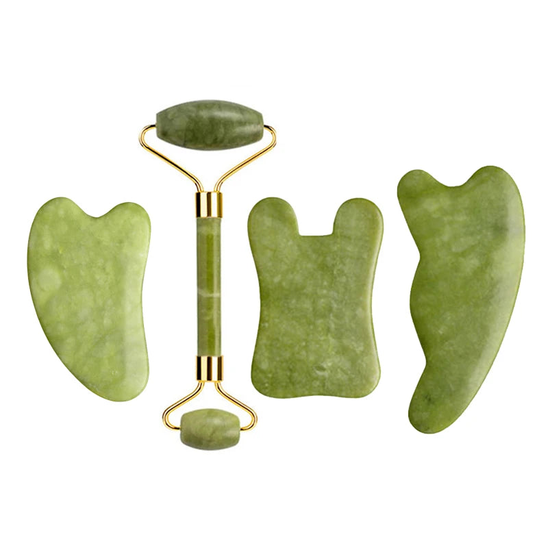 Natural Jade Roller Gua Sha Massage Set Guasha Board Comb Gouache Scraper Body Acupuncture Spa Facial Anti Aging Lifting Tools