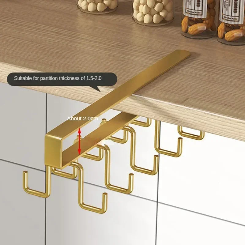 Double-row Hooks Punch-free Kitchen Cupboard Under Shelf Mug Cup Hanger Hook Iron Hanging Rack Holder Kitchen Cabinet Organizer