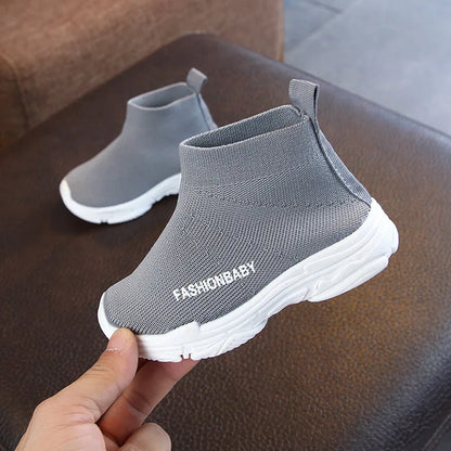 Children's Shoes Spring and Fall Four Seasons Paragraph Boys and Girls Fly Weaving Breathable Mesh High-Top Elastic Socks Shoes