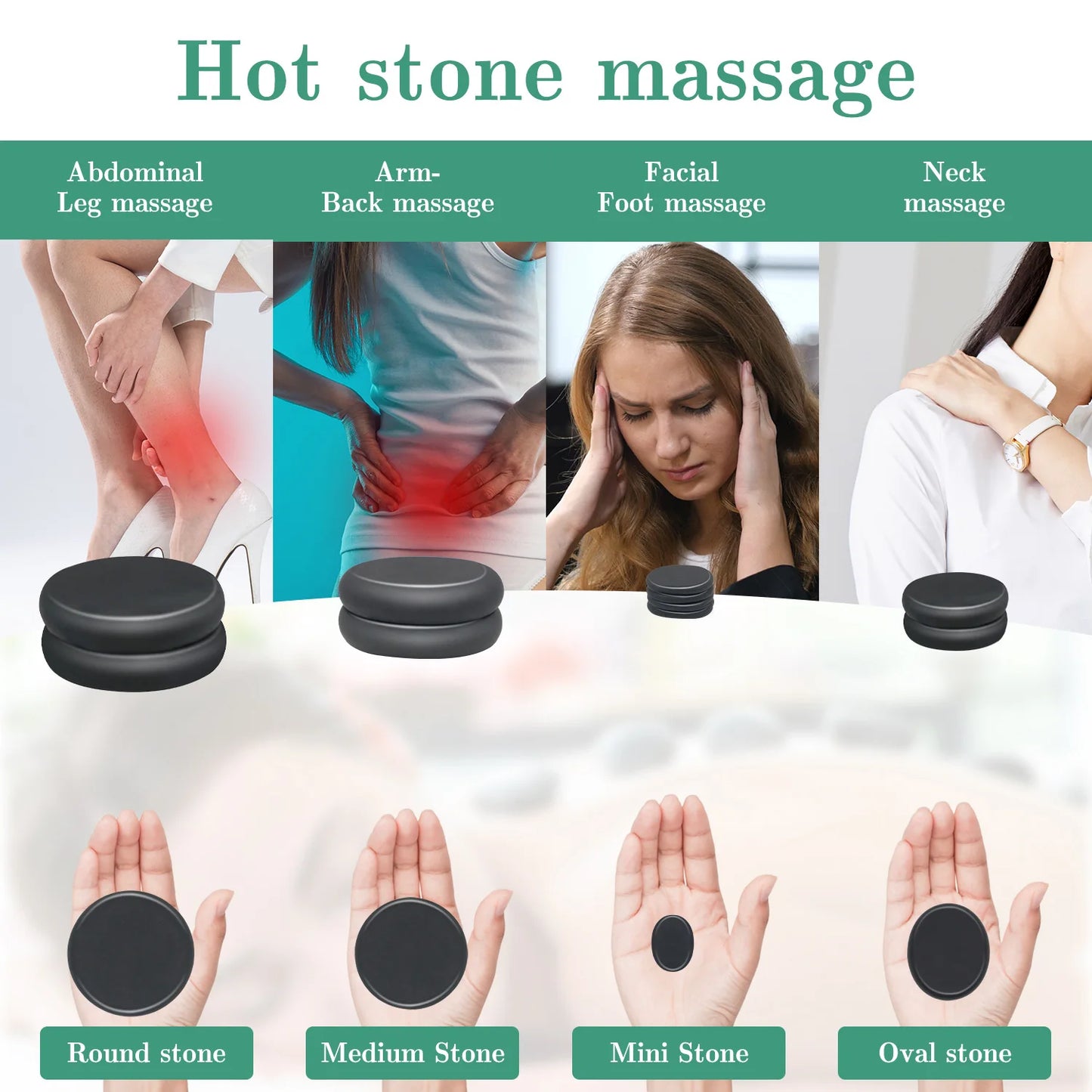 Massage Hot Stone Set,10 Piece Black Hot Stone Massage Set,Hot Massage Stone for Professional or Home Spa,For Body Massage