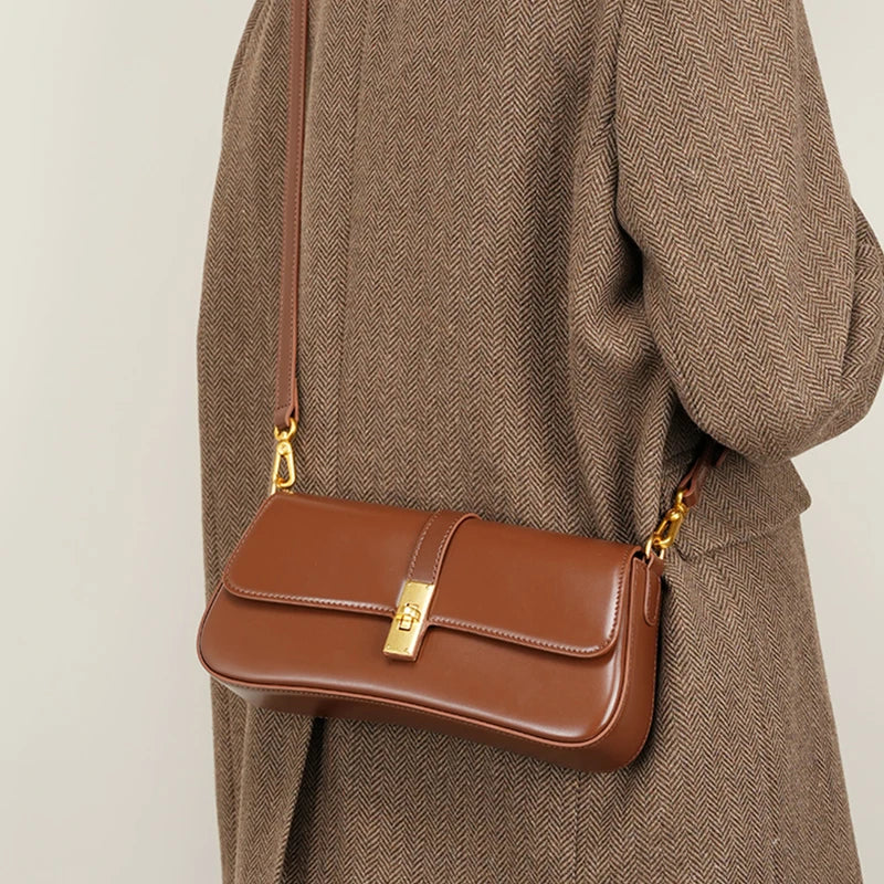 Toptrends Elegant Genuine Leather Underarm Shoulder Bags For Women 2025 Luxury Designer Crossbody Purses Saddle Ladies Handbags