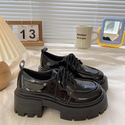 Shoes Woman Flats Clogs Platform Autumn Oxfords British Style Dress Creepers New Retro Fall Winter Leather Preppy Cross Black Ru