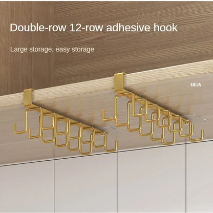 Double-row Hooks Punch-free Kitchen Cupboard Under Shelf Mug Cup Hanger Hook Iron Hanging Rack Holder Kitchen Cabinet Organizer