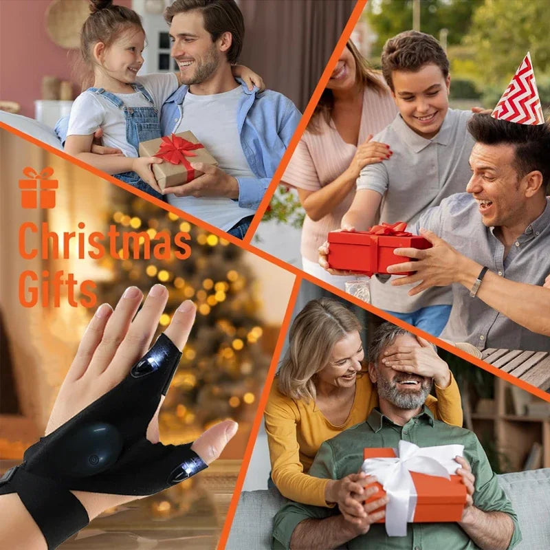 LED Half Finger Glove for Men Women Outdoor Waterproof Night Fishing Bait Cycling Running Flashlight Automotive Inspection Light