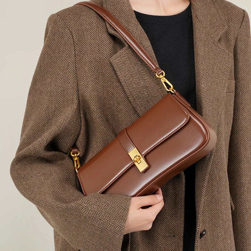 Toptrends Elegant Genuine Leather Underarm Shoulder Bags For Women 2025 Luxury Designer Crossbody Purses Saddle Ladies Handbags