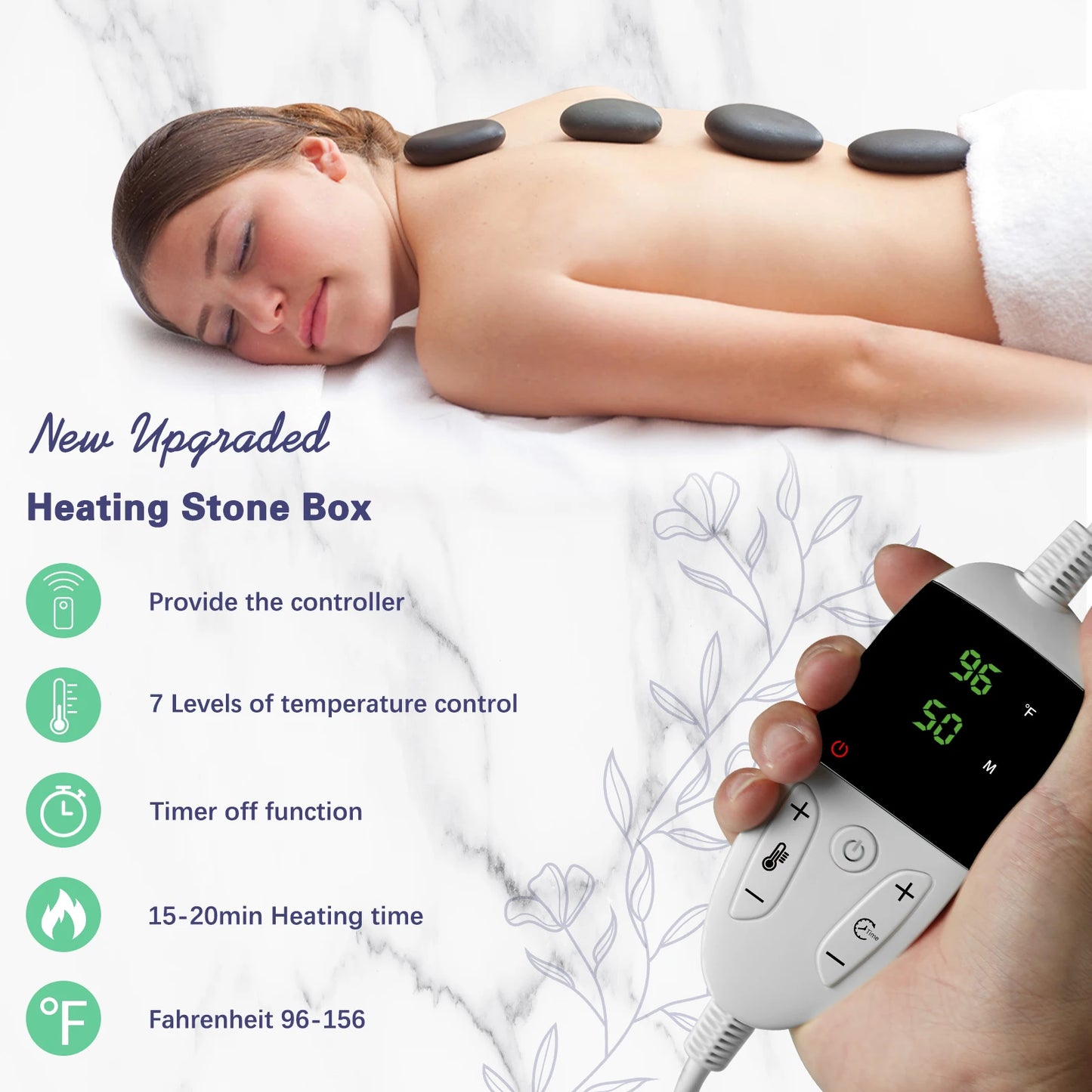 HOT STONE MASSAGE SET WITH TEMPERATURE ADJUSTMENT - Hot Stone Massage Set with Heater, Professional Spa Massage Tool - For Neck,