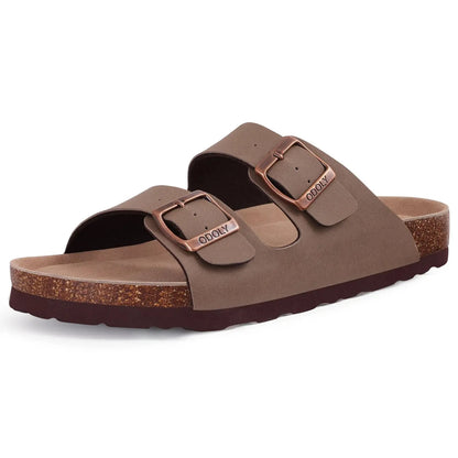 Comwarm Fashion Men's Suede Mules Slippers New Women Clogs Cork Insole Sandals With Arch Support Outdoor Beach Slides Home Shoes