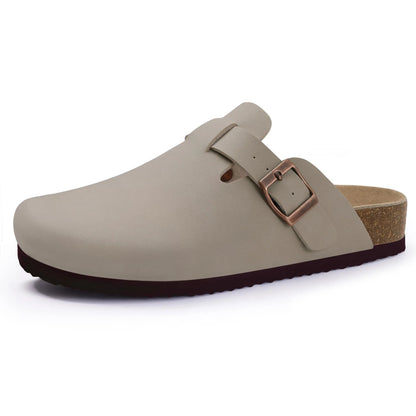 Comwarm Fashion Men's Suede Mules Slippers New Women Clogs Cork Insole Sandals With Arch Support Outdoor Beach Slides Home Shoes