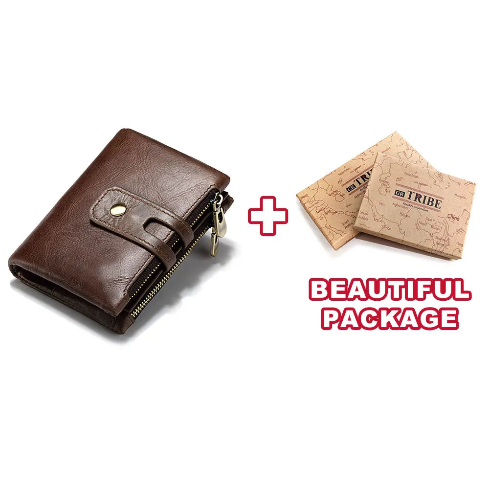 HUMERPAUL Retro Wallet for Men RFID Genuine Leather Hasp Zipper Card Holder Coin Purse Short Bifold Men Women Portomonee