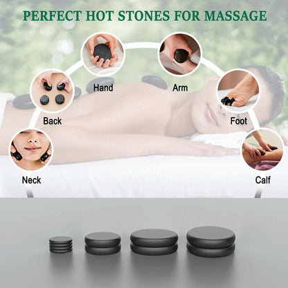 Massage Hot Stone Set,10 Piece Black Hot Stone Massage Set,Hot Massage Stone for Professional or Home Spa,For Body Massage