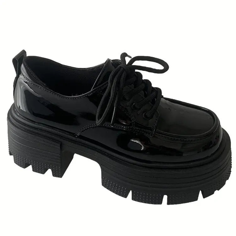 Shoes Woman Flats Clogs Platform Autumn Oxfords British Style Dress Creepers New Retro Fall Winter Leather Preppy Cross Black Ru