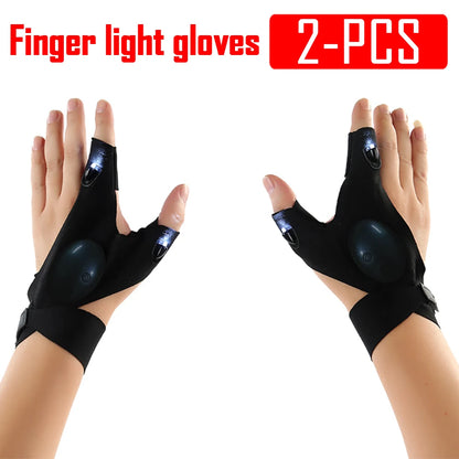 LED Half Finger Glove for Men Women Outdoor Waterproof Night Fishing Bait Cycling Running Flashlight Automotive Inspection Light