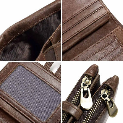 HUMERPAUL Retro Wallet for Men RFID Genuine Leather Hasp Zipper Card Holder Coin Purse Short Bifold Men Women Portomonee