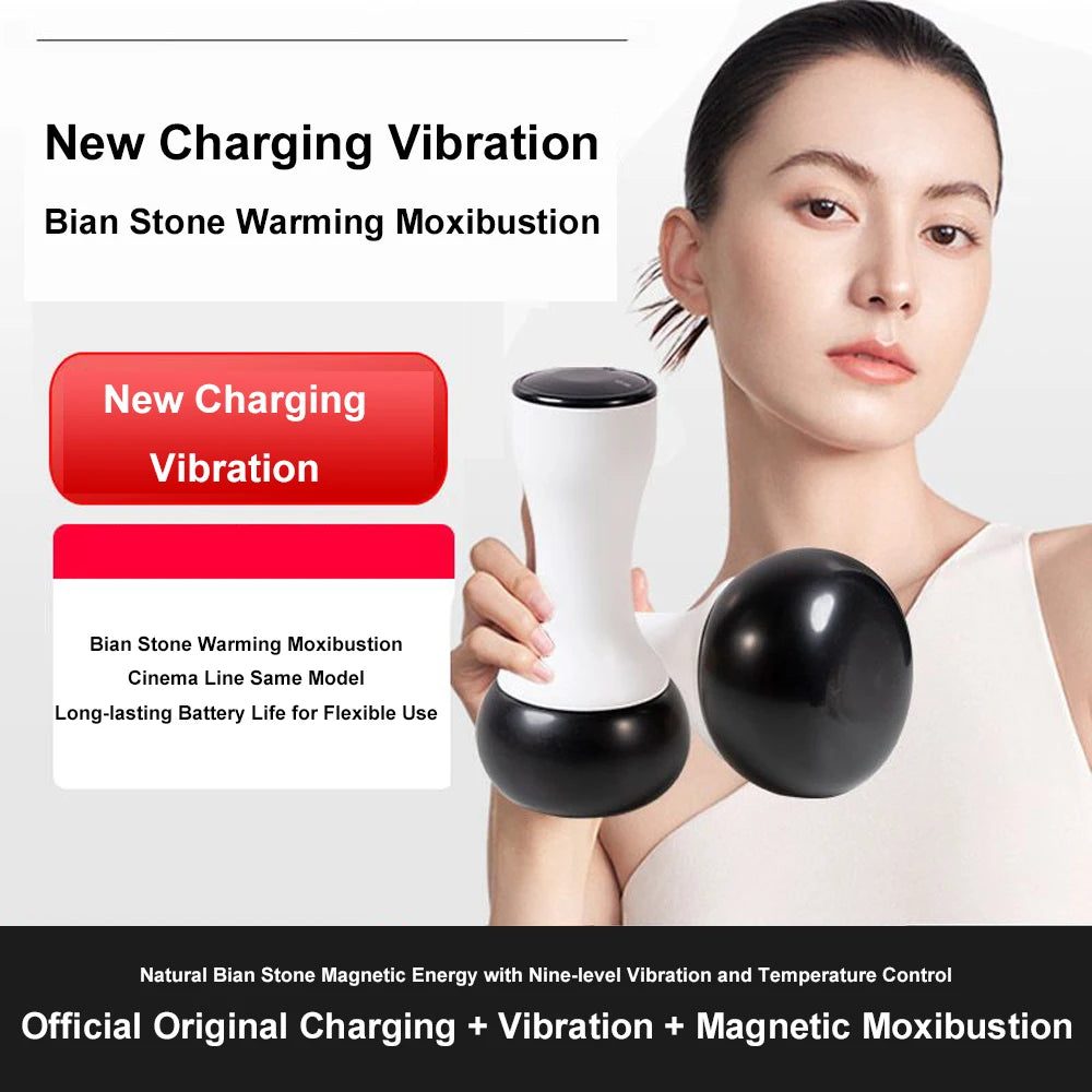 Hot Stone Scraping Vibration Massager Relax Muscles Warm Moxibustion Guasha Spa Therapy Bianstone Massage Relaxation Tool