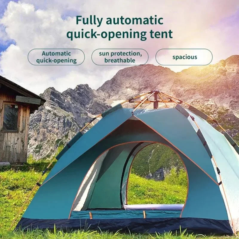 Automatic Pop-Up Camping Tent, 3–4 Person, Rain & Sunproof