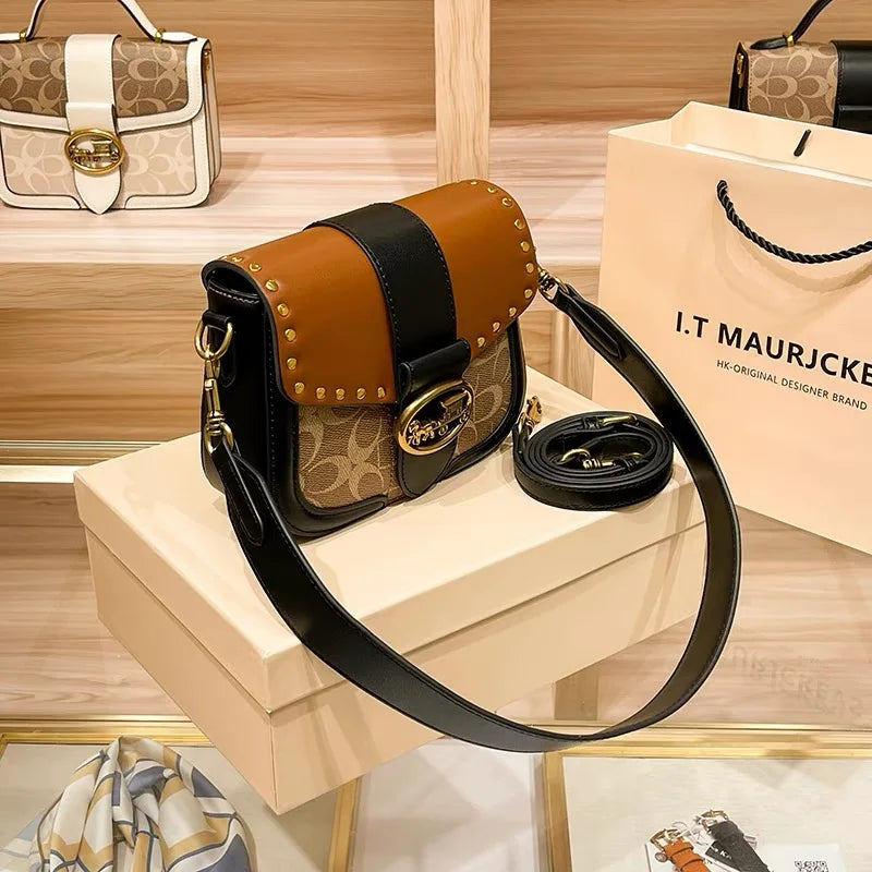 New minimalist and fashionable small handbag, contrasting color women's bag, high-end carriage crossbody bag, portable box bag