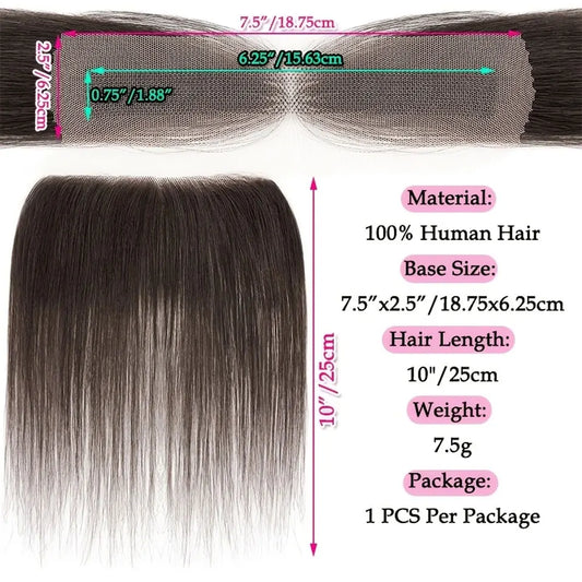 SEGO Natural Human Hair Full Lace Hand-Tied Front Hairline Topper For Women Hair Patches Add Hair Volume 10" Straight Hairpieces