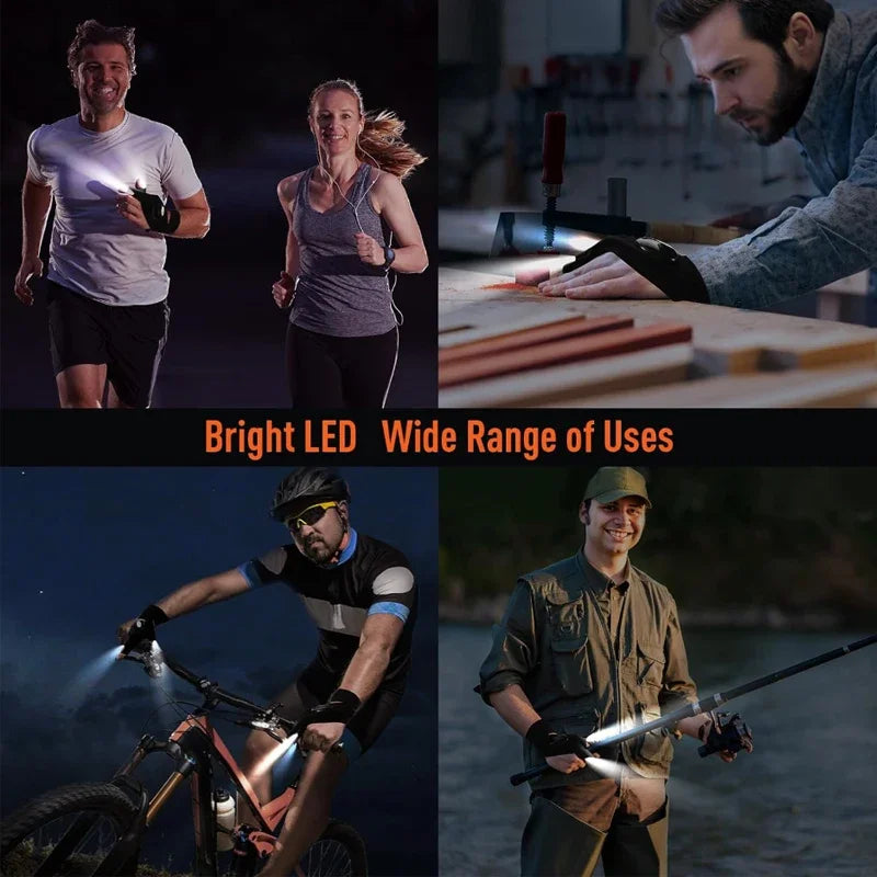 LED Half Finger Glove for Men Women Outdoor Waterproof Night Fishing Bait Cycling Running Flashlight Automotive Inspection Light
