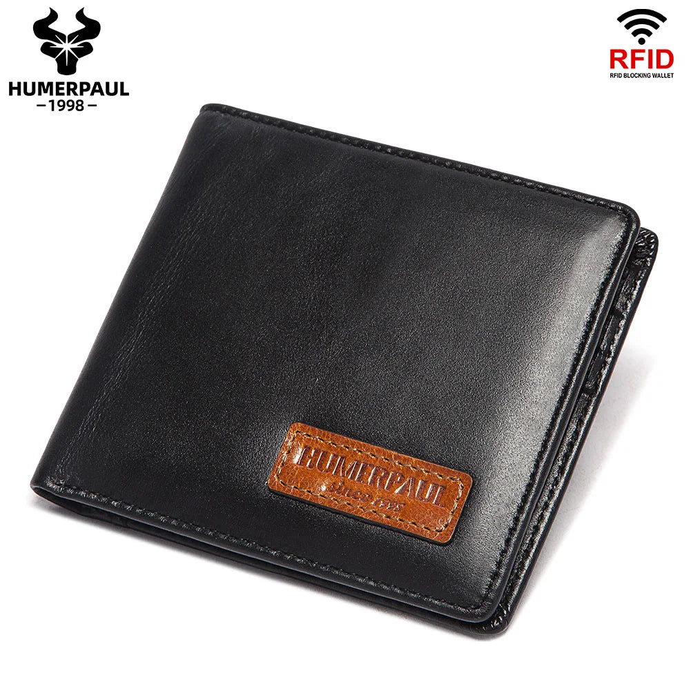 HUMERPAUL Airtag Wallet For Men Real Leather RFID Trifold Card Holder Case with ID Window Slim Anti-lost Purse