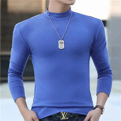 Fashion Men's Oversize High Collar Long Sleeves Autumn Winter Pure Thermal Shirt for Men  Layering Stylish T-Shirt