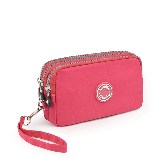 Fashion Solid Color Triple Zipper Large Capacity Ladies Clutch Wallet Travel Portable Popular Zipper Coin Purse Phone Wallet