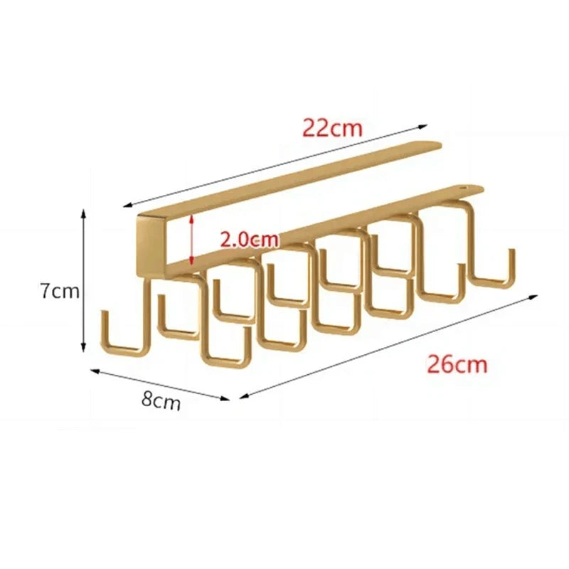 Double-row Hooks Punch-free Kitchen Cupboard Under Shelf Mug Cup Hanger Hook Iron Hanging Rack Holder Kitchen Cabinet Organizer