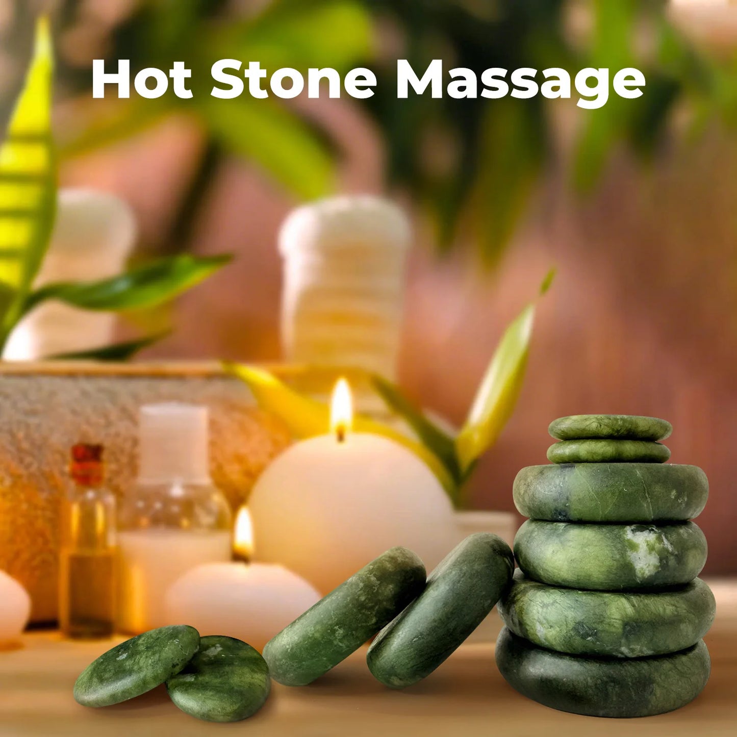10pcs Olive green natural stone, used as a professional spa/home body relaxation massage tool.