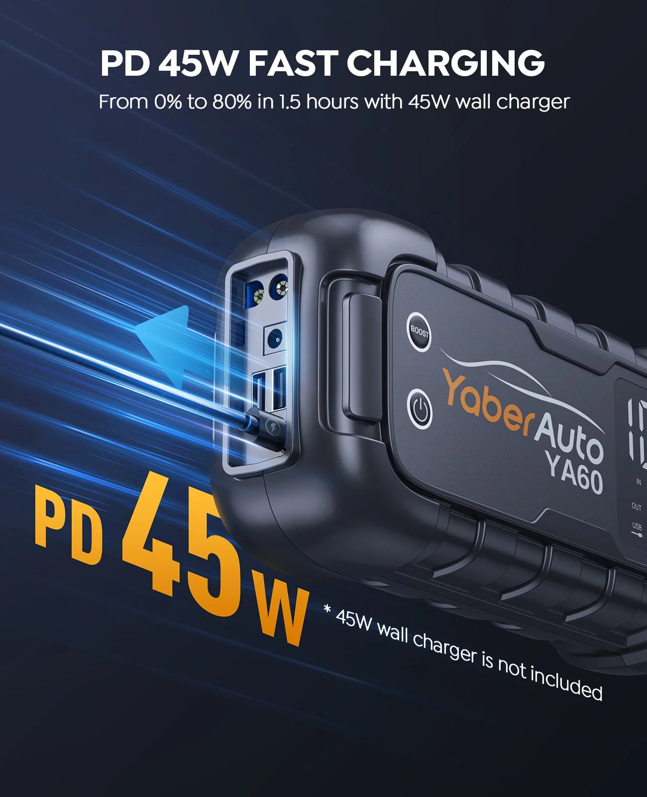 6000A Jump Starter 150W DC Car Battery PD45W Charger 3.3 LED Screen 600 Lumens Flashlight Battery Charger Super Starting Device