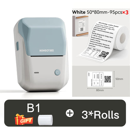 NIIMBOT B1 Portable Thermal Printer With Tapes 2 Inch Adhesive Label Printer Mini Bluetooth Sticker Maker Support Smartphones PC