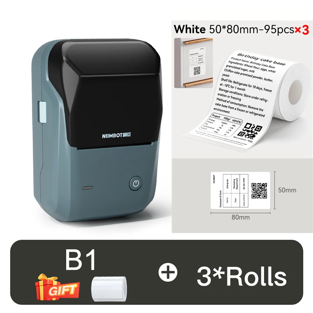 NIIMBOT B1 Portable Thermal Printer With Tapes 2 Inch Adhesive Label Printer Mini Bluetooth Sticker Maker Support Smartphones PC