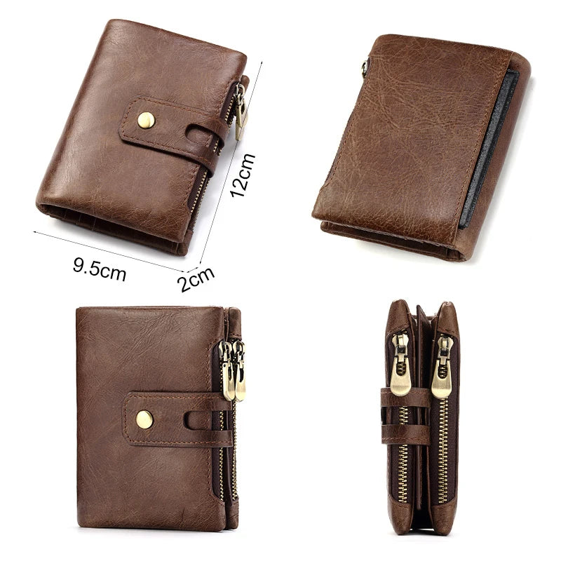 HUMERPAUL Retro Wallet for Men RFID Genuine Leather Hasp Zipper Card Holder Coin Purse Short Bifold Men Women Portomonee