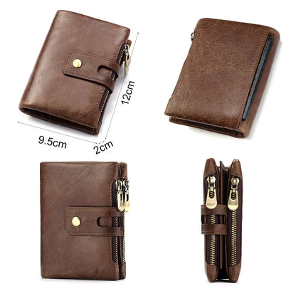 HUMERPAUL Retro Wallet for Men RFID Genuine Leather Hasp Zipper Card Holder Coin Purse Short Bifold Men Women Portomonee