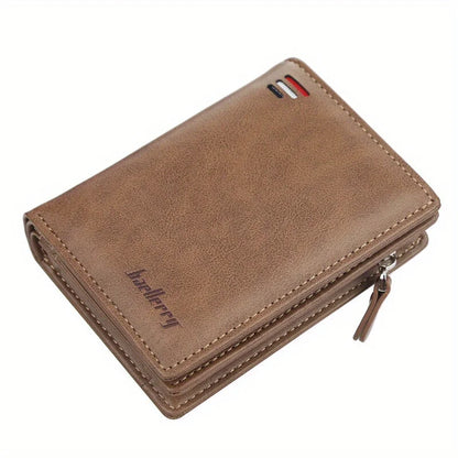 New Men PU Leather Short Wallet with Zipper Coin Pocket Vintage Big Capacity Male Short Money Purse Card Holder