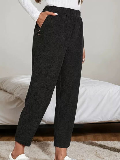 Corduroy Pocket High-waist Solid Color Straight Casual Pants