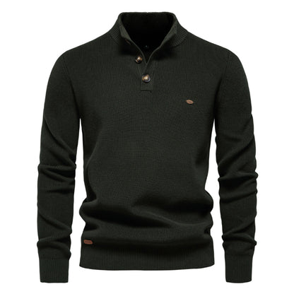 Men's Zipper Stand Collar Knitted Sweater Fashion Slim Solid Color Long Sleeve Half Turtleneck Top Men's Clothing