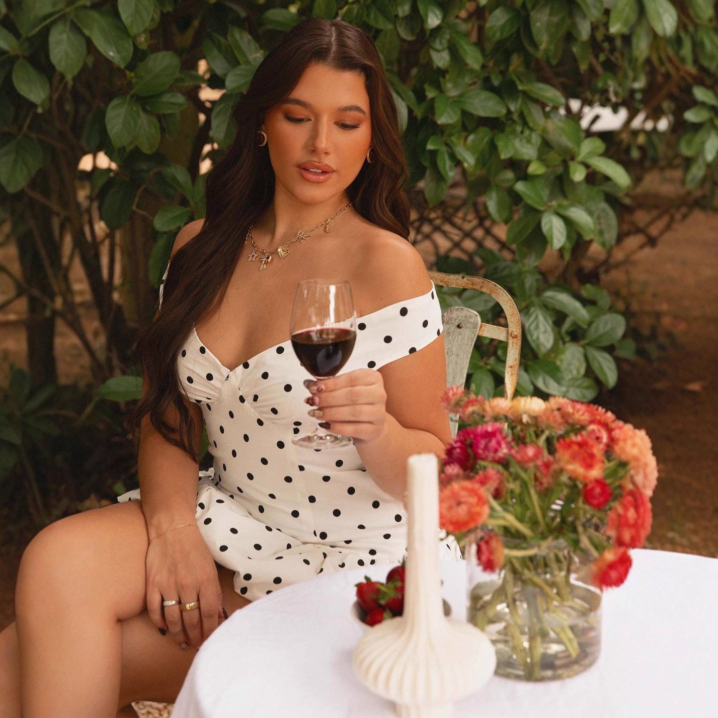 Spicy Girl Polka-Dot Halterneck Waist-Cinching Figure-flattering Dress