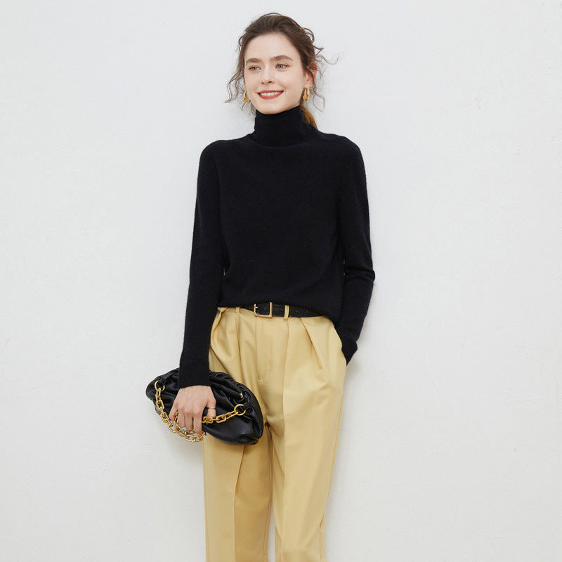 New Women's Loose-fit Ribbed Turtleneck Cropped Knit Pullover Sweater