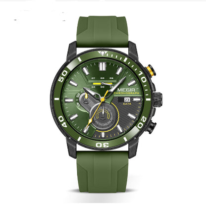 Megir Multifunctional Fashionable Chronograph Sports Silicone Strap Men's Watch