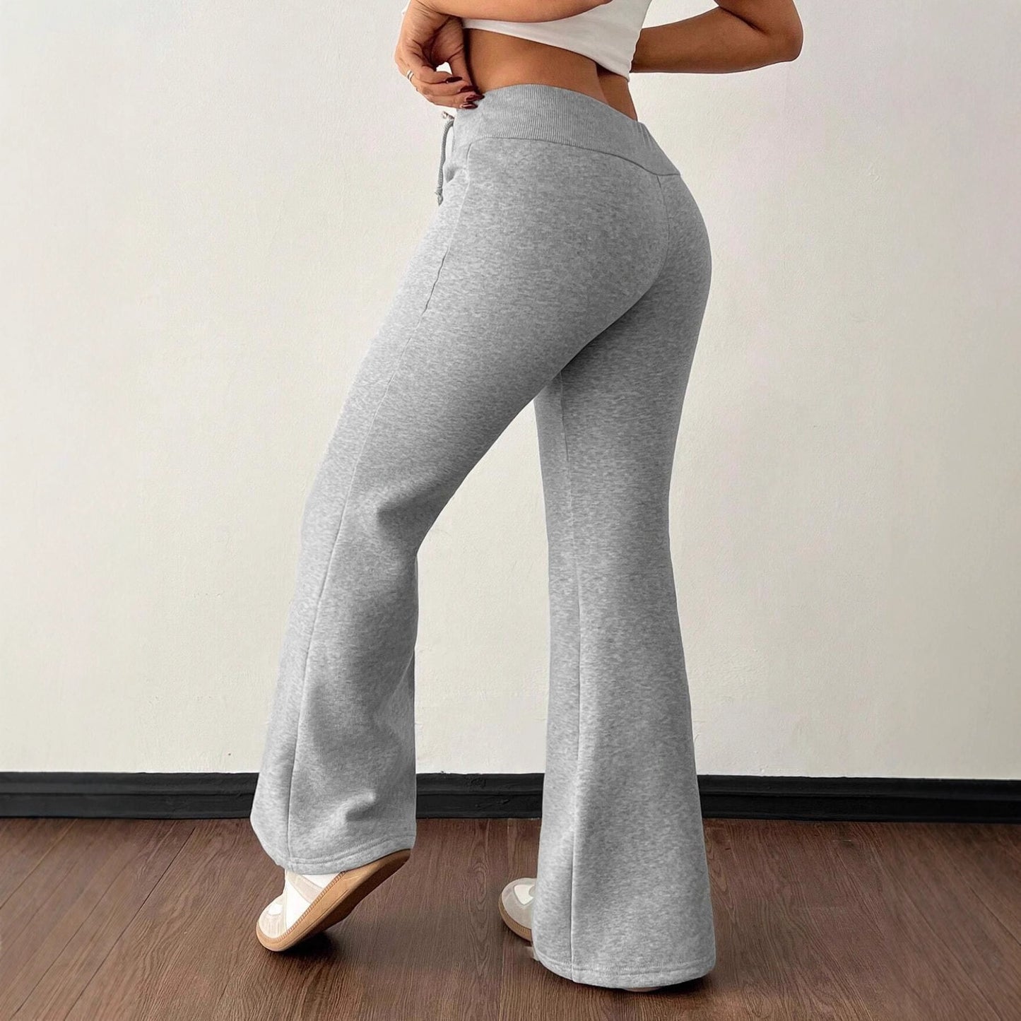 Padded Fleece Trousers High Waist Pure Color Sweatpants