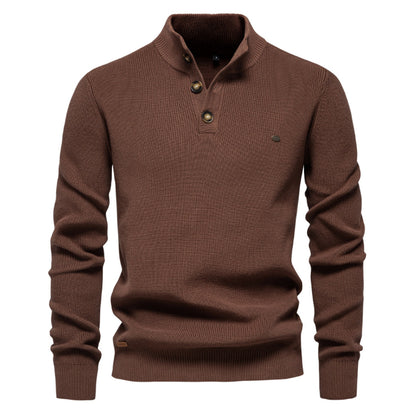Men's Zipper Stand Collar Knitted Sweater Fashion Slim Solid Color Long Sleeve Half Turtleneck Top Men's Clothing