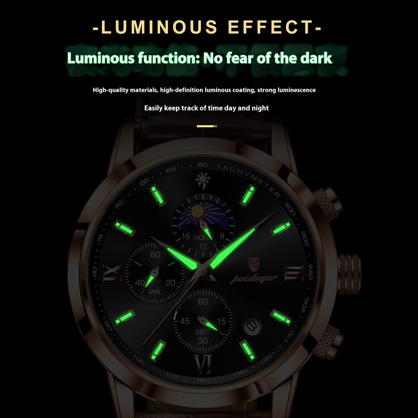 Multi-Function Sports Timing Moon Phase Men's Watch