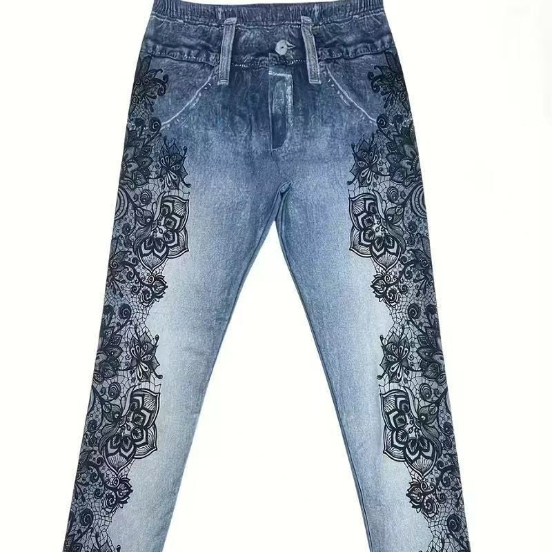 Casual Pants High Waist Print Skinny Tappered Pants