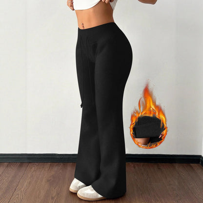 Padded Fleece Trousers High Waist Pure Color Sweatpants