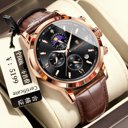 Multi-Function Sports Timing Moon Phase Men's Watch